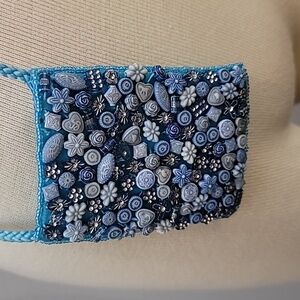 cell phone purse for flip phones early 2010's blue beaded purse